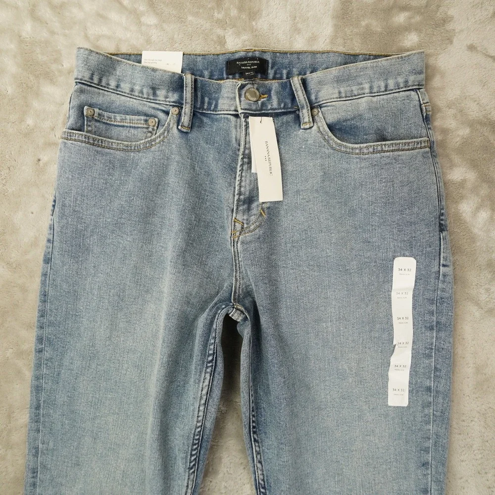 Banana Republic Travel Slim Jeans Mens 34x32 Medium Wash Blue Tapered Denim New